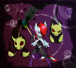 Size: 949x842 | Tagged: safe, artist:juanrock, derpibooru import, oc, oc only, oc:melody grace, pegasus, pony, fanfic:three of me: school society, bipedal, choker, clothes, dress, female, glowing, glowing eyes, hair over one eye, mare, necromancer, skull, solo, staff, two toned mane