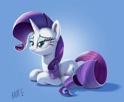 Size: 2048x1682 | Tagged: safe, artist:brdte, derpibooru import, rarity, pony, unicorn, commission, female, frown, furrowed brow, lying down, mare, nose wrinkle, prone, signature, solo