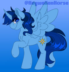 Size: 1600x1667 | Tagged: safe, artist:missbramblemele, derpibooru import, oc, oc only, oc:blue thunder, alicorn, pony, gradient background, male, solo, stallion