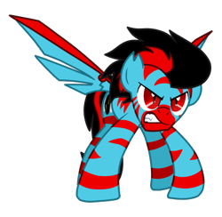 Size: 540x527 | Tagged: safe, artist:yamston, derpibooru import, oc, oc only, oc:lance greenfield, zebra, fanfic:living the dream, 2023, angry, donut steel, fanfic art, frown, gritted teeth, red and black mane, red eyes, red stripes, show accurate, simple background, slit eyes, solo, teeth, torn ear, transparent background, two toned mane, wings, zebra oc, zebrasus