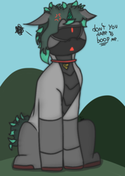 Size: 366x513 | Tagged: safe, artist:thomas.senko, derpibooru import, oc, oc only, unicorn, angry, boop, brony, commission open, cute, ears back, gray, sitting