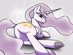 Size: 3200x2419 | Tagged: safe, artist:wolftendragon, derpibooru import, princess celestia, alicorn, pony, :p, bedroom eyes, butt, dock, featureless crotch, frog (hoof), long mane, long tail, looking at you, looking back, looking back at you, lying down, plot, princess molestia, sparkles, sunbutt, tail, tongue, tongue out, underhoof