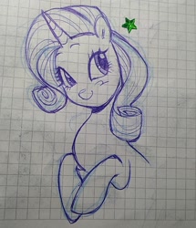 Size: 1440x1673 | Tagged: safe, artist:dulcesilly_, derpibooru import, rarity, pony, blushing, graph paper, photo, sketch, smiling, solo, stars, traditional art