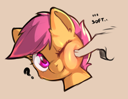 Size: 1143x888 | Tagged: safe, artist:cold-blooded-twilight, derpibooru import, scootaloo, pegasus, pony, cute, dialogue, hand, one eye closed, poking, wink