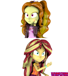 Size: 3840x4320 | Tagged: safe, artist:crock2121, artist:optimussparkle, derpibooru import, adagio dazzle, sunset shimmer, better together, equestria girls, 3d, crying, music festival outfit, remake, shrunken pupils, simple background, slap, source filmmaker, spiked headband, spiked wristband, white background, wristband