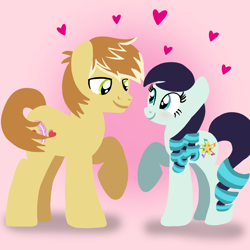 Size: 1400x1400 | Tagged: safe, artist:mlplary6, derpibooru import, coloratura, feather bangs, earth pony, pony, blushing, boyfriend and girlfriend, colorabangs, female, heart, looking at each other, looking at someone, love, male, mare, shipping, smiling, smiling at each other, stallion, straight