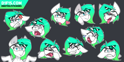 Size: 4000x2000 | Tagged: safe, artist:difis, derpibooru import, oc, oc:gumdrop, pony, ahegao, angry, auction, auction open, commission, crying, emoji, emotes, expressions, happy, laughing, open mouth, sad, shocked, shrug, sternocleidomastoid, sticker, sticker pack, sunglasses, thinking, thinking emoji, tongue, tongue out, your character here