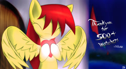 Size: 1960x1080 | Tagged: safe, artist:dshou, derpibooru import, oc, oc only, oc:shooting star, pegasus, pony, ^^, bust, eyes closed, heart, holding, milestone, solo