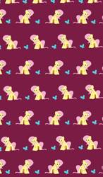 Size: 3500x6000 | Tagged: safe, artist:kittyrosie, derpibooru import, fluttershy, butterfly, pegasus, pony, ><, cute, eyes closed, female, happy, mare, open mouth, purple background, repeating pattern, shyabetes, simple background, solo, tiled background, wallpaper, yay