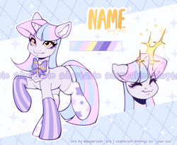 Size: 2813x2304 | Tagged: safe, artist:sugarstar, derpibooru import, oc, oc only, pony, unicorn, adoptable, clothes, magic, reference sheet, socks, solo, striped socks