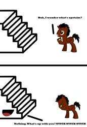 Size: 1100x1600 | Tagged: safe, derpibooru import, oc, oc only, oc:bob, pony creator, comic, disease not alicorn, facehoof, joke, open mouth, simple background, stairs