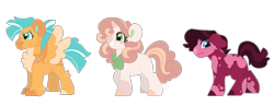 Size: 1226x478 | Tagged: safe, artist:queerhorses, derpibooru import, oc, oc:sliced apple, oc:sweet pea, oc:tenerife, earth pony, hippogriff, hybrid, pony, unicorn, colt, female, filly, foal, interspecies offspring, magical lesbian spawn, male, offspring, parent:apple bloom, parent:diamond tiara, parent:pipsqueak, parent:scootaloo, parent:sweetie belle, parent:terramar, parents:diamondbloom, parents:sweetiesqueak, parents:terraloo, simple background, transparent background