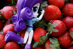 Size: 4992x3328 | Tagged: safe, derpibooru import, photographer:plastikdarling, rarity, anthro, equestria girls, belt, boots, clothes, doll, equestria girls minis, female, food, high heel boots, photo, shirt, shoes, skirt, solo, strawberry, toy