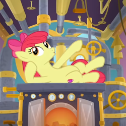 Size: 506x507 | Tagged: safe, derpibooru import, screencap, apple bloom, earth pony, pony, growing up is hard to do, cropped, older, older apple bloom, solo, steam engine