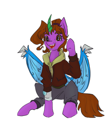 Size: 1175x1356 | Tagged: safe, artist:destiny_manticor, derpibooru import, oc, oc only, oc:destiny manticor, alicorn, pony, 2024 community collab, blue wings, claws, derpibooru community collaboration, digital art, female, raised hoof, raised leg, solo, wing claws, wings