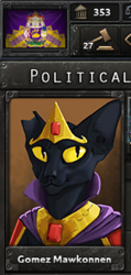 Size: 226x476 | Tagged: artist needed, source needed, safe, derpibooru import, abyssinian king, abyssinian, equestria at war mod, g4, bust, cape, clothes, crown, flag, jewelry, portrait, regalia, teaser, torn ear