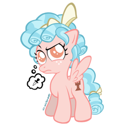 Size: 1000x1000 | Tagged: safe, artist:sir-mister-man, derpibooru import, cozy glow, pegasus, pony, female, filly, foal, knife, simple background, solo, thought bubble, transparent background