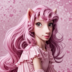 Size: 1024x1024 | Tagged: safe, ai content, derpibooru import, machine learning generated, anthro, earth pony, human, abomination, cursed image, generator:krea ai, human facial structure, humanized, machine learning abomination, mutant, not pinkie pie, pink hair, pink mane, pony ears, solo, why the long face