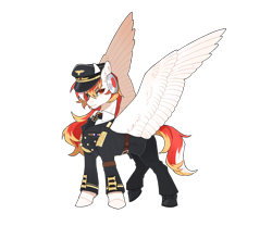 Size: 3000x2500 | Tagged: safe, artist:黑弦, derpibooru import, oc, oc only, oc:sovietsnow, pegasus, pony, 2024 community collab, clothes, derpibooru community collaboration, high res, horns, male, simple background, solo, spread wings, transparent background, uniform, wings