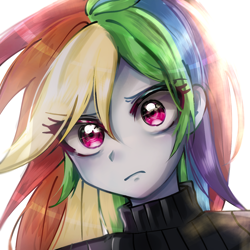 Size: 1280x1280 | Tagged: safe, artist:pulse, derpibooru import, rainbow dash, human, equestria girls, clothes, eye clipping through hair, sweater, turtleneck