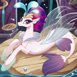 Size: 1024x1024 | Tagged: safe, ai content, derpibooru import, generator:pony diffusion v6 xl, generator:purplesmart.ai, generator:stable diffusion, machine learning generated, queen novo, seapony (g4), g4, my little pony: the movie, bubble, crown, cute, dorsal fin, ears, eyelashes, eyeshadow, female, fin, fin wings, fins, fish tail, floppy ears, flowing mane, flowing tail, jewelry, looking at you, lying down, makeup, ocean, prompter:dreaming dusk, prone, purple eyes, regalia, seaquestria, seashell, smiling, smiling at you, solo, swimming, throne room, underwater, water, wings, wings underwater