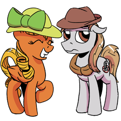 Size: 1200x1200 | Tagged: safe, artist:pony-berserker, derpibooru import, oc, oc only, oc:longhaul, oc:southern comfort, earth pony, pegasus, 2024 community collab, derpibooru community collaboration, female, hat, male, simple background, smiling, transparent background, unamused