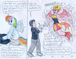 Size: 1075x827 | Tagged: safe, artist:jose-ramiro, derpibooru import, rainbow dash, sunset satan, sunset shimmer, demon, human, pegasus, pony, equestria girls, g4, channel awesome, cr, faceful of ass, facesitting, female, ghostbusters, male, mare, traditional art