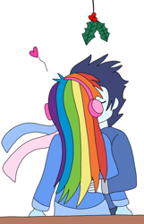 Size: 720x1117 | Tagged: safe, artist:atisuto17, artist:dasher666, derpibooru import, edit, rainbow dash, soarin', human, equestria girls, g4, earmuffs, female, holly, holly mistaken for mistletoe, kiss on the lips, kissing, male, shipping, simple background, soarindash, straight, white background