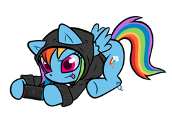 Size: 750x521 | Tagged: safe, artist:mant1squeen, derpibooru import, rainbow dash, pegasus, pony, g4, clothes, female, gamer dash, hoodie, mare, nintendo switch, simple background, solo, tongue, tongue out, transparent background