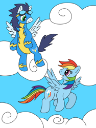 Size: 720x960 | Tagged: safe, artist:dasher666, artist:fuutachimaru, derpibooru import, edit, rainbow dash, soarin', pegasus, pony, g4, clothes, female, male, shipping, soarindash, straight, uniform, wonderbolts uniform