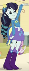 Size: 298x732 | Tagged: safe, derpibooru import, edit, edited screencap, screencap, coloratura, human, equestria girls, equestria girls (movie), g4, boots, cafeteria, clothes, clothes swap, countess coloratura, cropped, feet on table, helping twilight win the crown, high heel boots, purple boots, rarity's clothes, rarity's purple boots, shirt, shoes, skirt, solo, standing on table, wondercolts uniform