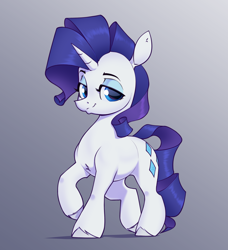 Size: 1900x2080 | Tagged: safe, artist:aquaticvibes, derpibooru import, rarity, pony, unicorn, g4, female, gradient background, looking at you, mare, raised hoof, raised leg, smiling, smiling at you, smug, smug smile, smugity, solo