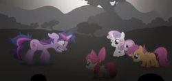 Size: 767x365 | Tagged: safe, derpibooru import, screencap, apple bloom, scootaloo, sweetie belle, twilight sparkle, g4, cutie mark crusaders, twilight snapple