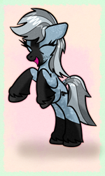Size: 1200x2000 | Tagged: safe, artist:scandianon, derpibooru import, oc, oc only, earth pony, pony, coat markings, eyes closed, facial markings, female, happy, mare, open mouth, open smile, rearing, smiling, socks (coat marking), unshorn fetlocks