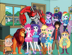 Size: 3272x2520 | Tagged: safe, artist:cutler1228, derpibooru import, applejack, fluttershy, pinkie pie, rainbow dash, rarity, sci-twi, twilight sparkle, human, better together, equestria girls, g4, adam lyon, belt, big hero 6, boots, clothes, cowboy boots, cowboy hat, dc comics, dc superhero girls, family guy, gloves, hat, high res, hiro hamada, jacket, magic capture device, my gym partner's a monkey, optimus prime, red, shirt, shoes, simba, skirt, socks, star butterfly, star vs the forces of evil, the angry birds, the lion king, transformers, transformers prime