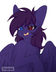 Size: 2626x3380 | Tagged: safe, artist:zlouvouk, derpibooru import, oc, oc only, oc:pestyskillengton, pegasus, pony, chest fluff, cute, female, heterochromia, high res, licking, licking lips, mare, simple background, solo, tongue, tongue out, transparent background, wings
