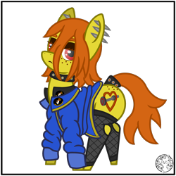 Size: 2000x2000 | Tagged: safe, artist:dice-warwick, derpibooru import, oc, oc only, oc:live axle, earth pony, pony, fallout equestria, fallout equestria: desperados, biker vest, clothes, collar, ear piercing, fanfic art, female, high res, jacket, makeup, mare, piercing, simple background, socks, solo, stockings, tail, tail wrap, thigh highs, transparent background