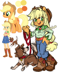 Size: 1200x1500 | Tagged: safe, artist:sparkytopia, derpibooru import, part of a set, applejack, winona, dog, human, equestria girls, g4, boots, colored sketch, cowboy boots, cowboy hat, cute, female, hat, jackabetes, ponied up, reference used, shoes, simple background, sketch, white background
