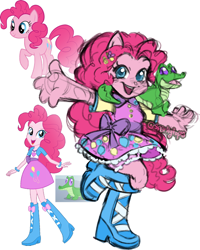 Size: 1200x1500 | Tagged: safe, artist:sparkytopia, derpibooru import, gummy, pinkie pie, human, equestria girls, g4, boots, colored sketch, cute, ponied up, reference used, shoes, simple background, sketch, white background