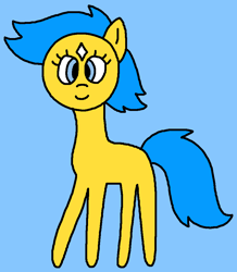 Size: 848x971 | Tagged: safe, artist:the-rainbow-nigga420, derpibooru import, bubbles (g1), earth pony, pony, g1, g4, 1000 hours in ms paint, blue background, bubblebetes, coat markings, cute, facial markings, female, g1 to g4, generation leap, mare, ms paint, paint.net, simple background, smiling, solo, star (coat marking)