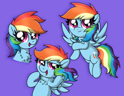 Size: 3414x2662 | Tagged: safe, artist:background basset, derpibooru import, rainbow dash, pegasus, pony, g4, blue background, eye clipping through hair, open mouth, open smile, simple background, smiling, solo, spread wings, triality, wings