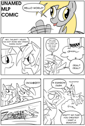 Size: 4340x6450 | Tagged: safe, artist:notsafeforsanity, derpibooru import, derpy hooves, rainbow dash, twilight sparkle, alicorn, pegasus, g4, comic, monochrome