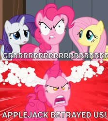 Size: 1280x1438 | Tagged: safe, derpibooru import, fluttershy, pinkie pie, rarity, earth pony, pegasus, unicorn, g4, the last roundup, caption, image macro, patchy the pirate, quote, spongebob squarepants, text, the sponge who could fly