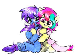 Size: 2048x1470 | Tagged: safe, artist:liaaqila, derpibooru import, edit, editor:nova twinkle, oc, oc only, oc:cuihua, oc:nova twinkle, earth pony, pegasus, pony, 2024 community collab, cute, derpibooru community collaboration, ocbetes, simple background, transparent background