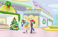 Size: 2854x1804 | Tagged: safe, artist:sapphiregamgee, derpibooru import, human, equestria girls, christmas, christmas tree, cody, equestria girls-ified, holiday, i can't believe it's not hasbro studios, male, mall, present, shopping, siblings, tree, twins, zack