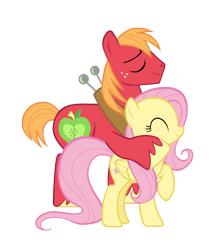 Size: 2000x2250 | Tagged: safe, anonymous artist, derpibooru import, big macintosh, fluttershy, earth pony, pegasus, pony, best gift ever, g4, duo, duo male and female, eyes closed, female, fluttermac, high res, hoof around neck, male, mare, shipping, simple background, smiling, stallion, straight, transparent background, vector