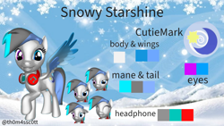 Size: 1920x1080 | Tagged: safe, artist:snowy starshine, derpibooru import, oc, oc only, oc:snowy starshine, pegasus, pony, 3d, cutie mark, headphones, looking at you, reference sheet