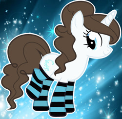 Size: 1280x1247 | Tagged: safe, artist:cindystarlight, derpibooru import, oc, oc:daisy bluefield, pony, unicorn, clothes, female, mare, socks, solo, striped socks