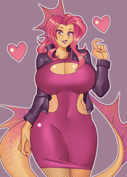 Size: 2500x3500 | Tagged: safe, artist:nauth, derpibooru import, oc, oc:fermata, siren, big breasts, breasts, celestia's dragon breeding program, clothes, commission, dress, egg, hatching, high res, huge breasts, jacket, offspring, parent:adagio dazzle, parent:spike, parents:adagiospike