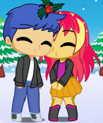 Size: 544x652 | Tagged: safe, artist:balabinobim, derpibooru import, flash sentry, sunset shimmer, equestria girls, g4, christmas, female, flashimmer, gacha life, holiday, holly, holly mistaken for mistletoe, male, shipping, straight